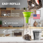 Home EC Premium Stainless Steel Sea Salt and Pepper Grinder Set of 2 - Adjustable Ceramic - Tall Glass Salt and Pepper Shakers - Kitchen Spice Mill W/Funnel & EBook