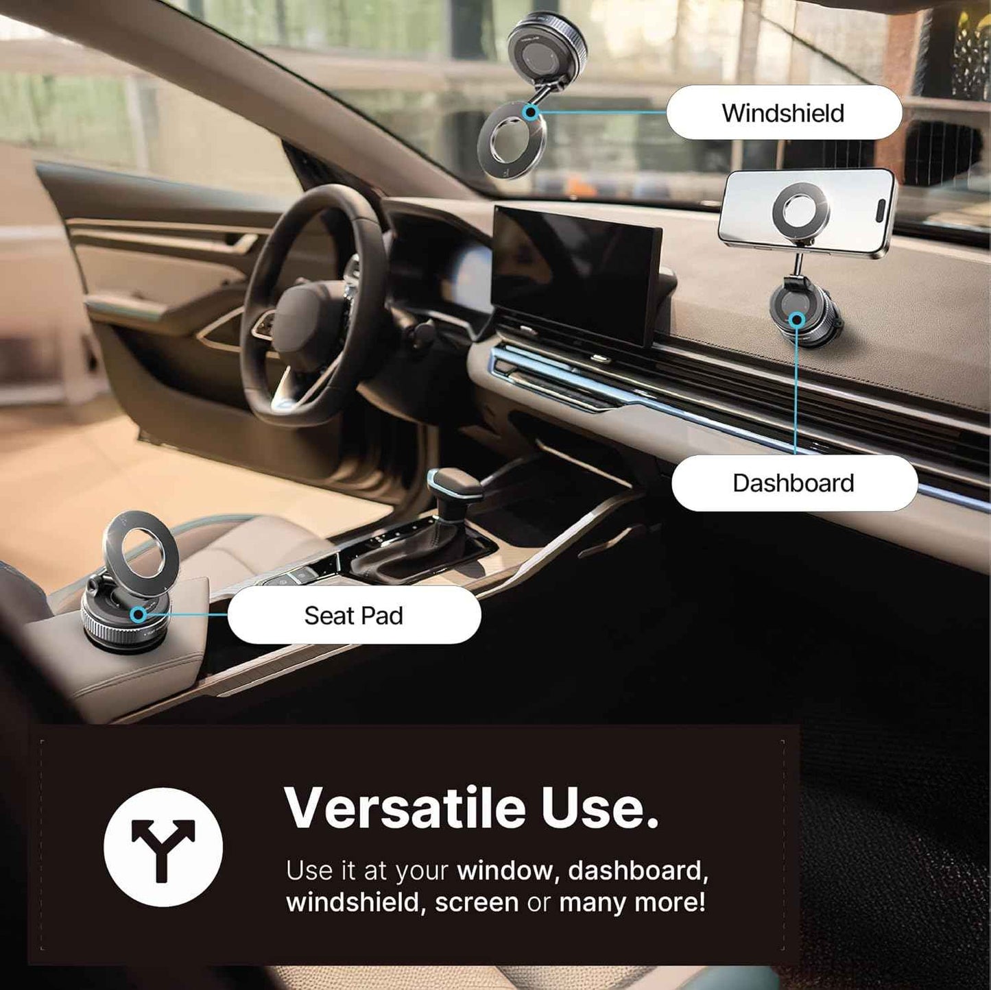 Vacuum Magnetic Phone Holder for Cars Black 360 Rotating Adjustable Foldable Mount for iPhone
