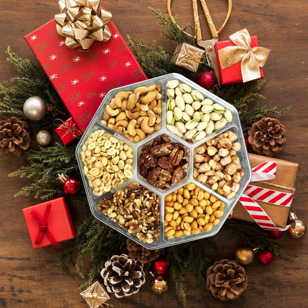 7 Sectional Platter Gift Basket with Freshly Roasted Nuts