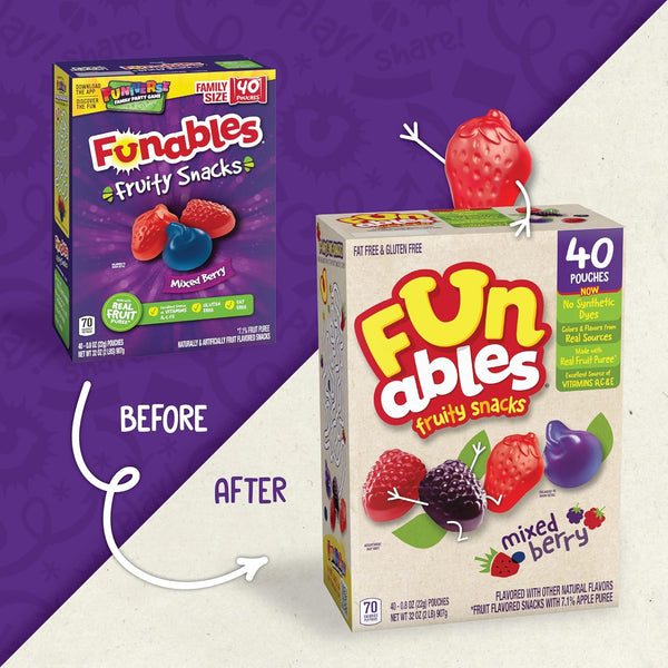 Funables Mixed Berry Fruity Snacks, 40 individually wrapped pouches, 32 oz, 40 ct