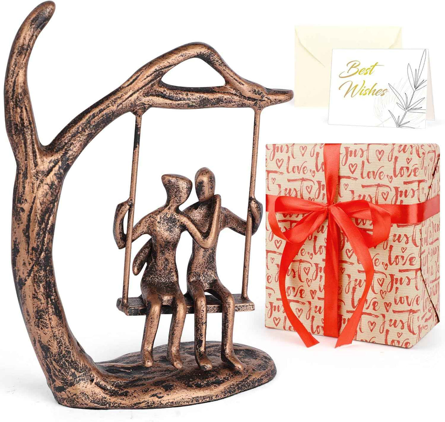 Anniversary Wedding Gifts for Couple/Her - Romantic Couple Statue in Love, Black Metal Figurine Sweet Loving Together Iron Sculpture Decor, Valentines Gifts for Wife Husband Birthday