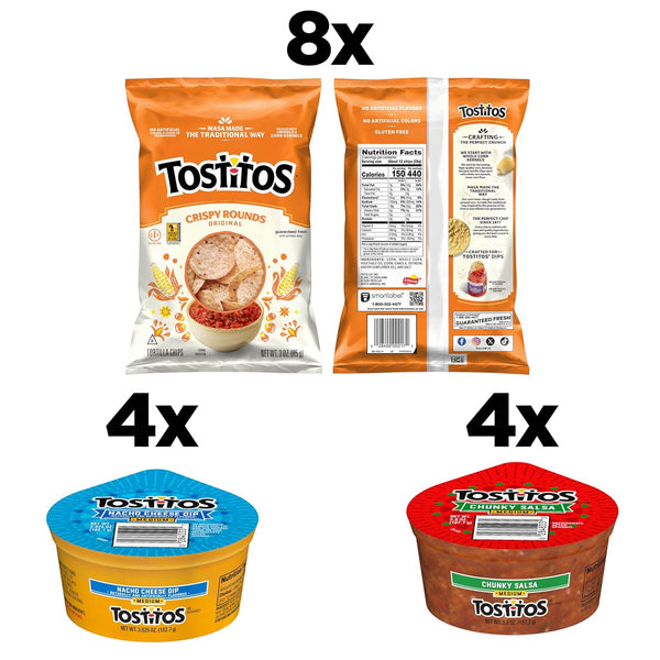 Tostitos Tortilla Chips and Dip Pack, 3 Oz Crispy Rounds and 3.8 Oz Medium Dip