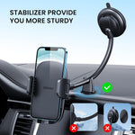 Qifutan Cell Phone Holder for Car Mount with Long Arm and Anti-Shake Stabilizer