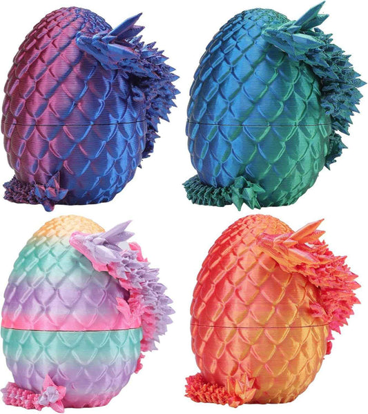 3D Printed Dragon Eggs with Dragon Inside – Fantasy Tabletop Decor, 3D Printing Toys for Kids & Adults – Unique Desktop Decoration & Collectible – Christmas Ornament & Stocking Stuffers (4 Pack)