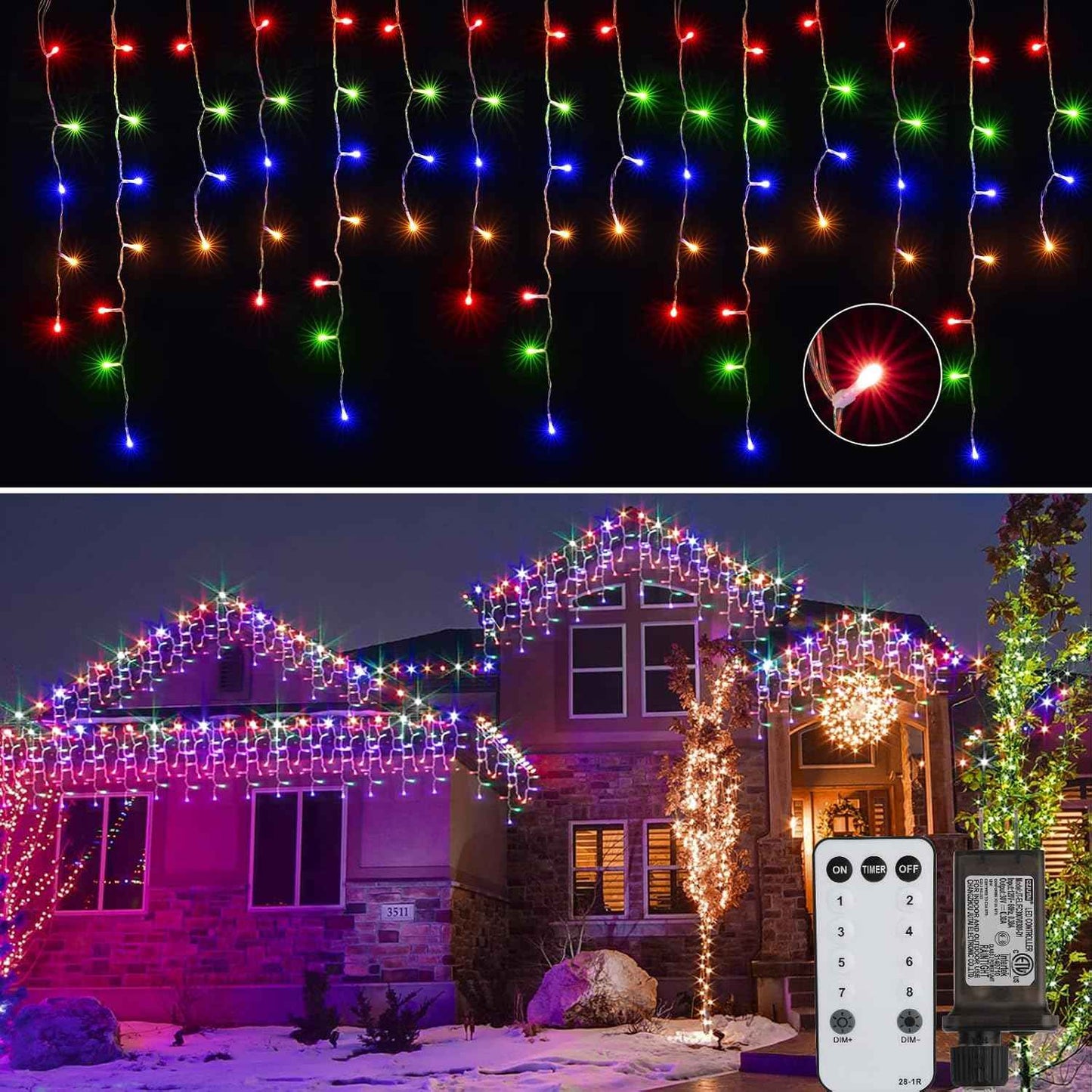 Brightown 40FT Warm White Icicle Christmas Lights, 432 LED Outdoor Waterproof String Lights with 81 Drops, 8 Modes, Timer, Connectable, Remote Included