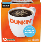 Dunkin' French Vanilla Artificially Flavored Coffee K-Cup Pods, 10 Count Boxes, Pack of 6