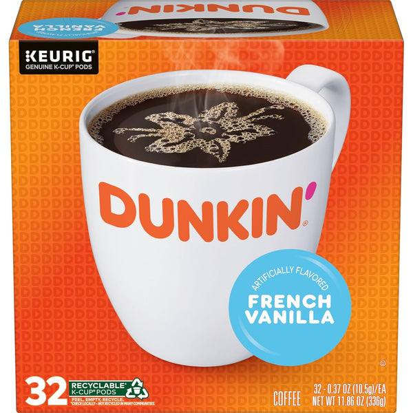 Dunkin' French Vanilla Artificially Flavored Coffee K-Cup Pods, 10 Count Boxes, Pack of 6