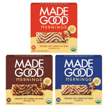 MadeGood Mornings Soft-Baked Oat Bars Variety Pack, 30 count, certified organic, gluten-free, vegan, kosher, non-GMO