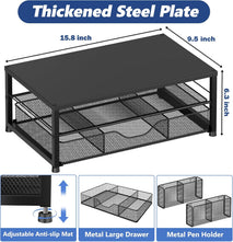 2-Tier Computer Monitor Stand Riser with Drawer and Pen Holders for Office Supplies