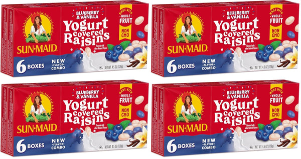 Sun-Maid vanilla yogurt coated raisins (6 pack) 1 oz snack-size boxes for lunch and back to school