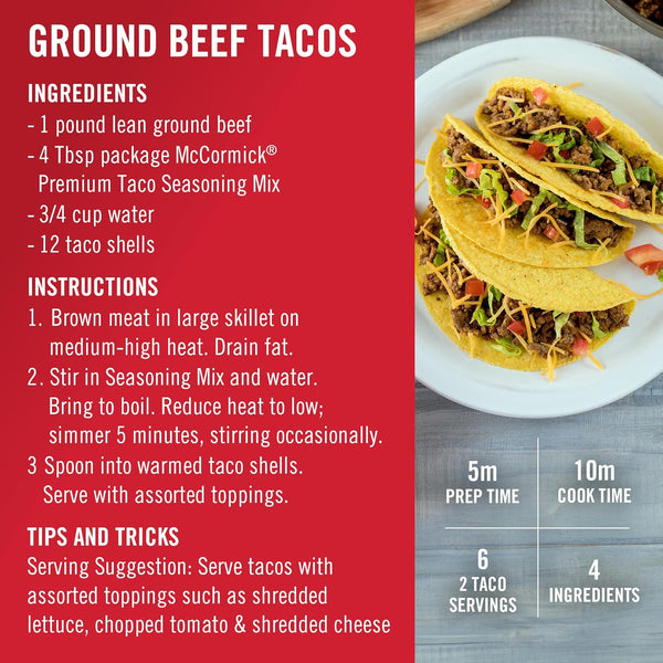 McCormick Taco Seasoning Mix, 24 oz, Premium, No MSG, No Artificial Flavors, For Tacos, Nachos, Fajitas