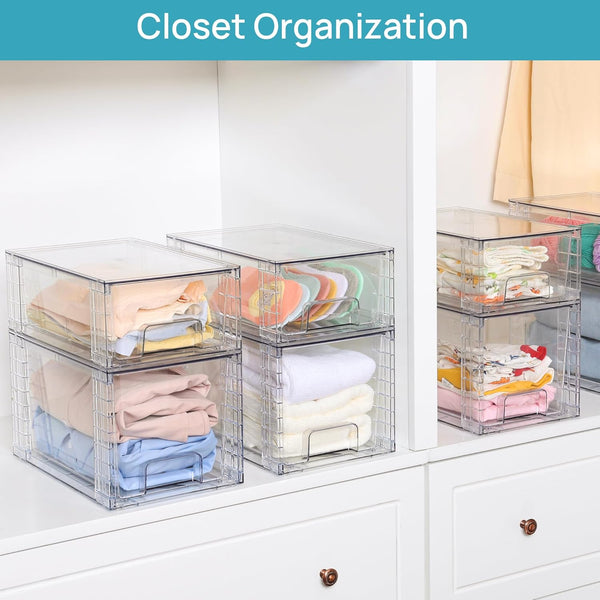 Vtopmart 4 Pack Large Stackable Storage Drawers for Kitchen and Bathroom