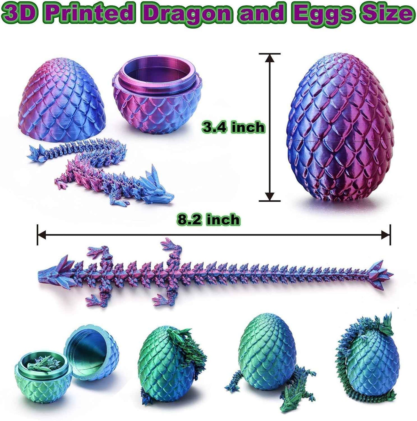3D Printed Dragon Eggs with Dragon Inside – Fantasy Tabletop Decor, 3D Printing Toys for Kids & Adults – Unique Desktop Decoration & Collectible – Christmas Ornament & Stocking Stuffers (4 Pack)