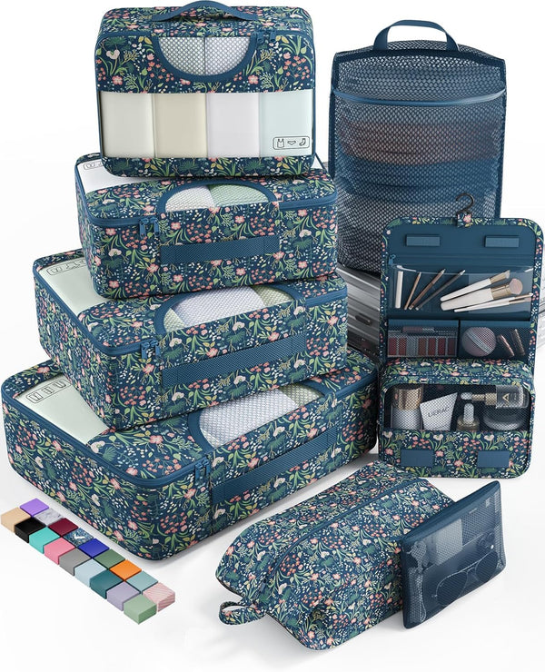 vekens 8-set packing cubes nylon organizer bags for beach vacation cruise ship travel essentials suitcase