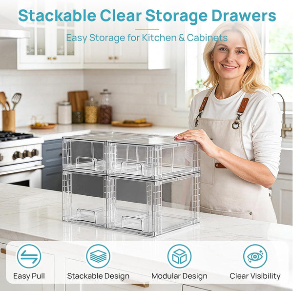 Vtopmart Clear Stackable Storage Drawers for Kitchen and Bathroom Organization
