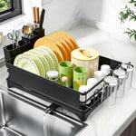 Stainless Steel Dish Rack with Cutlery Holder and Cup Holders for Kitchen Counter