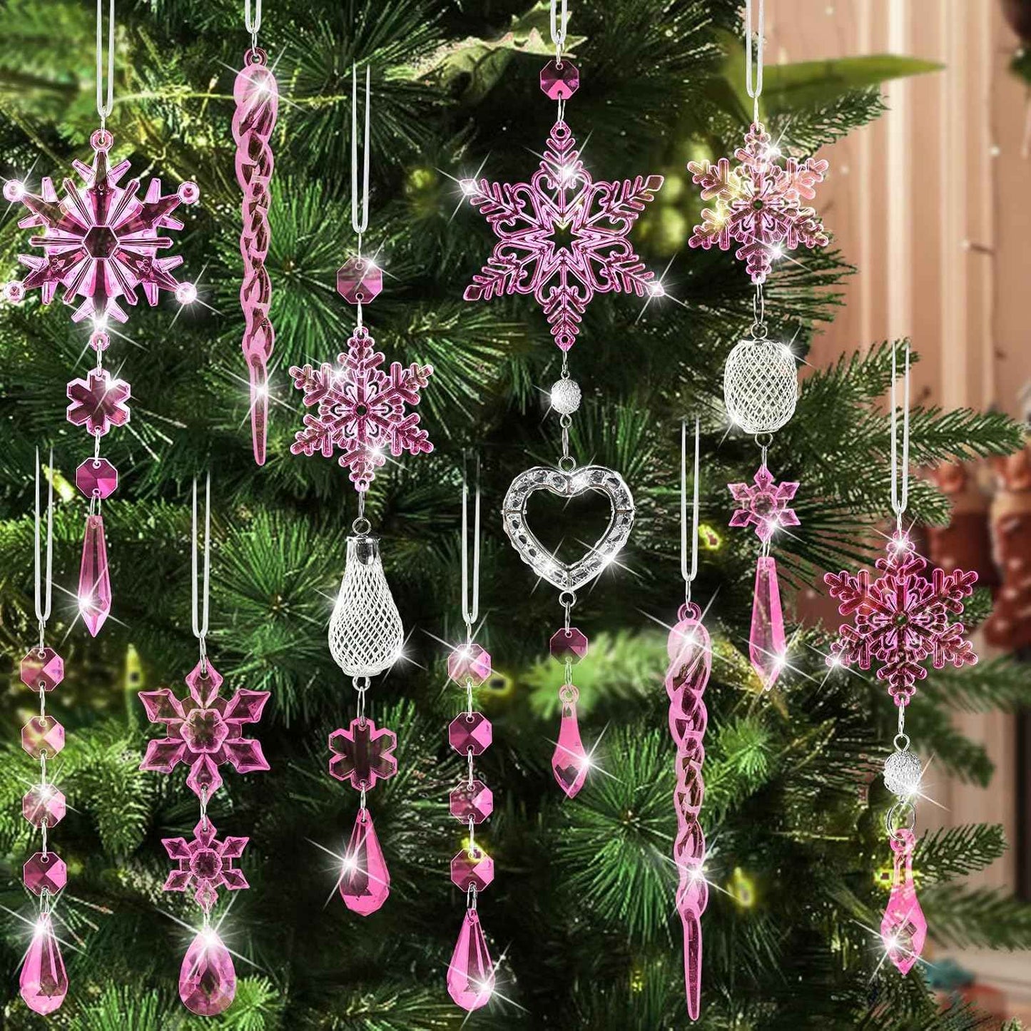 Crystal Ornaments Christmas Tree Decorations - 21pcs Christmas Tree Ornaments Sparkling Dazzling Festival Party Decoration Crystal Snowflake Design Hanging Ornament Holiday Season Home Decor