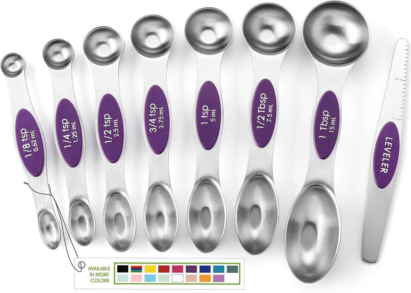 Spring Chef Stainless Steel Magnetic Measuring Spoons Set with Strong N45 Magnets, Heavy Duty Metal Kitchen Gadgets for Baking & Cooking, Fits in Most Kitchen Spice Jars, Set of 8 with Leveler, Black