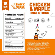 New Primal Snack Mates Gluten-Free Chicken & Maple Sticks, Healthy Snacks for Kids, Low Sugar High Protein, 15 Pack