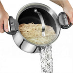 Gotham Steel 5 Quart Stock Pot Multipurpose Pasta Pot with Strainer Lid & Twist and Lock Handles, Nonstick Ceramic Surface Makes for Effortless Cleanup with Tempered Glass Lid, Dishwasher Safe
