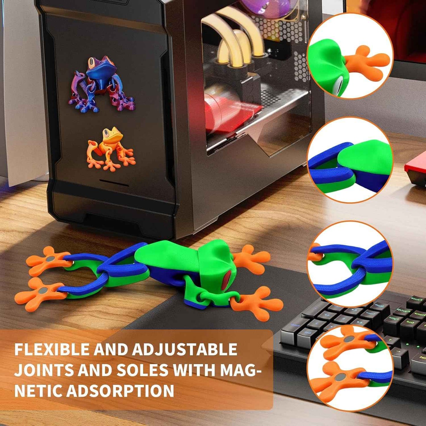 4Pcs 3D Printed Magnetic Frog Fridge Magnets, Realistic Jointed Jumping Frogs Model, Magnetic Frog Refrigerator Magnets Decor, for Home Office Decor