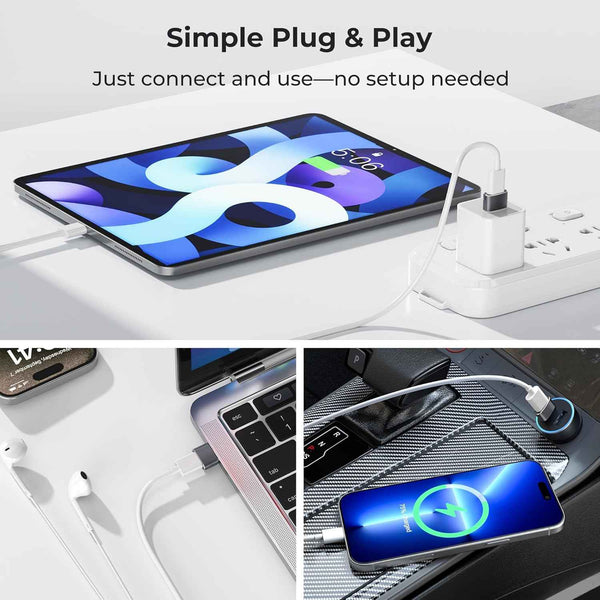 Basesailor USB to USB C Adapter,USBC Female to USB A Male Adapter,Type C Converter Charger for iPhone 17 Pro Max,16 15,Apple Watch iWatch S11 S10 SE,AirPods 3,iPad mini Air,Samsung Galaxy S25,Gray