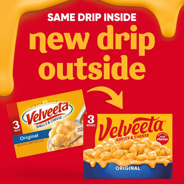 Velveeta Original Shells and Cheese, 3 Boxes, Easy Dinner or Sides, Made with Real Cheese, 12 oz