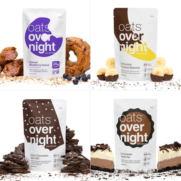 Oats Overnight Dessert Variety Pack - High Protein, High Fiber Breakfast Protein Shake - Gluten Free Oatmeal, Non GMO High Protein Oatmeal - Salted Toffee, Chocolate Satin Pie & More Flavors (8 Pack)