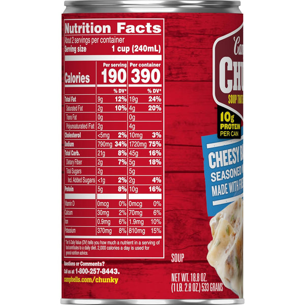 Campbell's Chunky Baked Potato with Cheddar & Bacon Bits Soup, 18.8 Oz Can