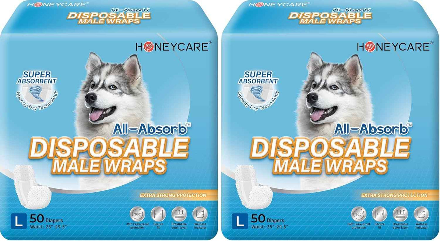 HONEY CARE All-Absorb A26 Male Dog Wrap, 50 Count, Small