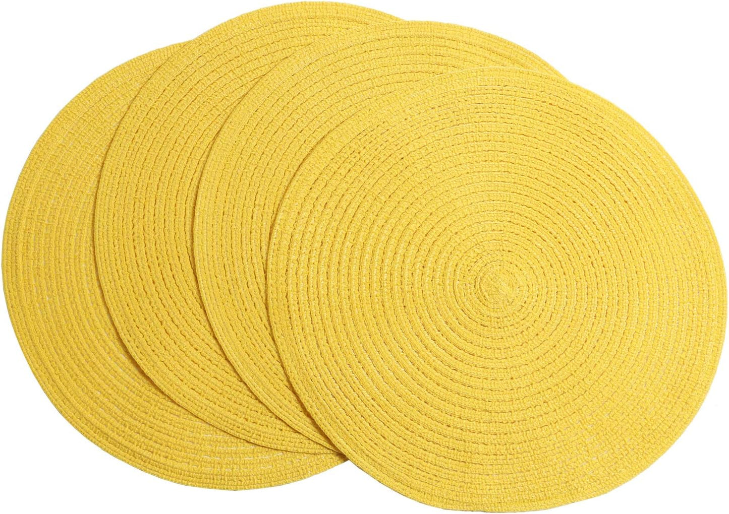 SHACOS 15 inch Round Braided Placemats Set of 6 Non Slip Heat Resistant Cotton Polyester Table Mats Washable Place Mats for Kitchen Dining Party Table Decor (Beige, 6)