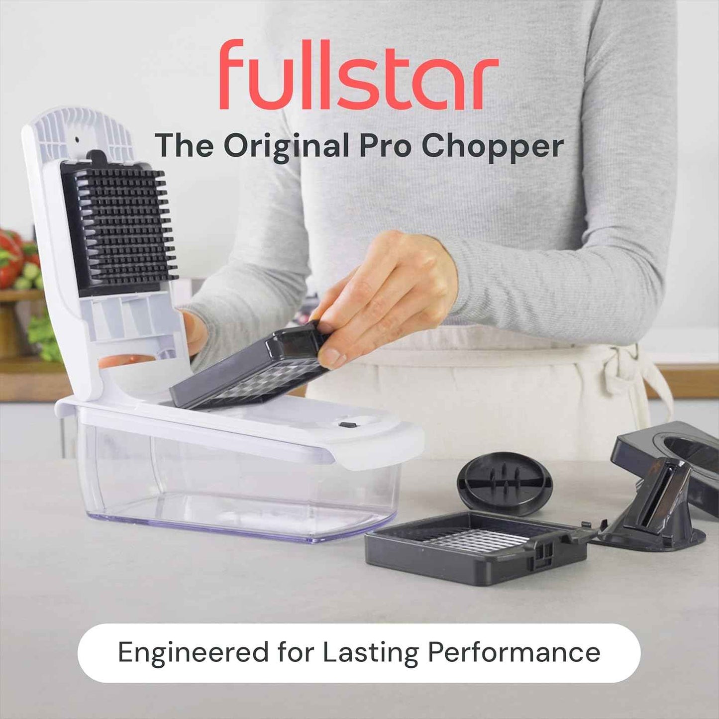 Fullstar The Original Pro Chopper - Vegetable Chopper and Spiralizer, Food Chopper with Container, Fruit Slicer, Kitchen Gadgets & Accessories, Home Essentials (4 in 1, White)