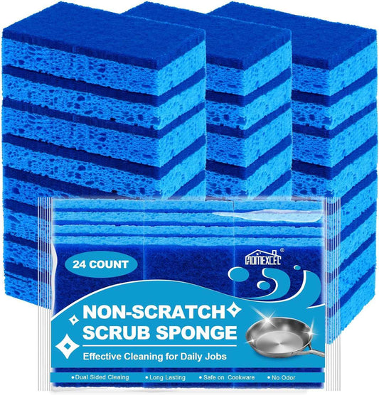 HOMEXCEL Sponges Kitchen 24pcs, Non-Scratch Scrub Dish Sponge Safe on Non-Stick Cookware, Dual Sided Cleaning Sponges for Kitchen, Household, Bathroom and More