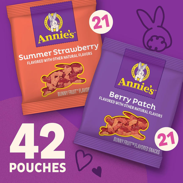 Annie's Organic Bunny Fruit Flavored Snacks, Summer Strawberry and Berry Patch Variety Pack, 42 Ct, 29.4 oz