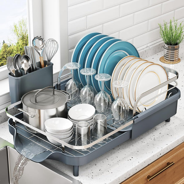 Expandable Stainless Steel Dish Drying Rack for Kitchen Counters