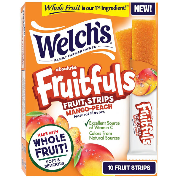 Welch's Fruitfuls Fruit Strips, Dried Fruit Snacks, Berry Medley, Mango Peach, Strawberry, 0.5oz, Pack of 50