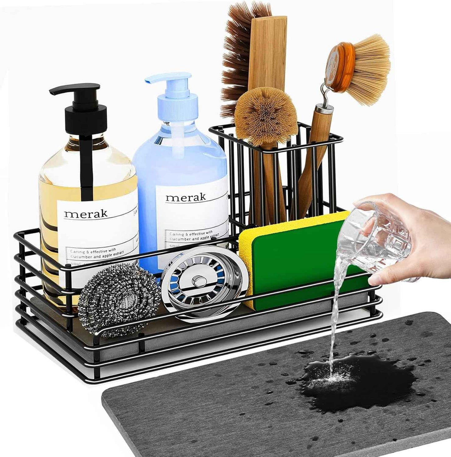 Kitchen Sink Caddy with Instant Drying Stone and Dish Sponge Holder