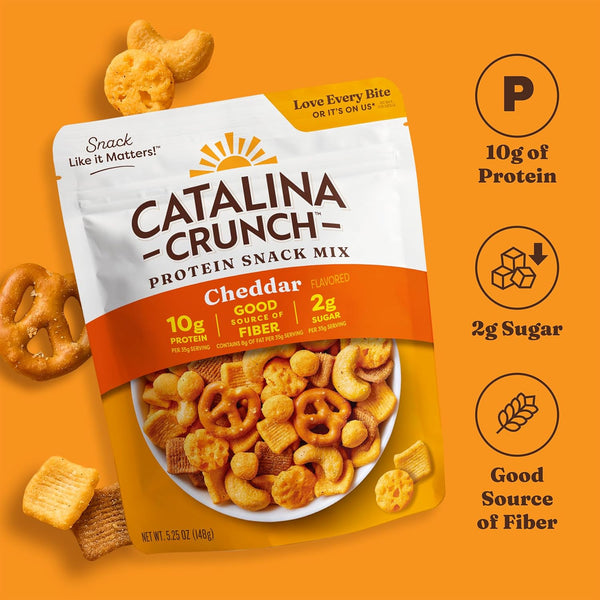Catalina Crunch Protein Snack Mix with Cheese Crisps, 10g Protein, 2g Sugar, Gluten Free, Cheddar, 5.25 Ounce Bag