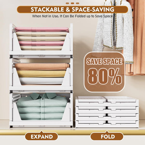 5 Pack Stackable Closet Storage Baskets for Laundry Room Wardrobe Storage