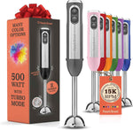 Powerful Immersion Blender, Electric Hand Blender 500 Watt with Turbo Mode, Detachable Base. Handheld Kitchen Gadget Blender Stick for Soup, Smoothie, Puree, Baby Food, 304 Stainless Steel Blades