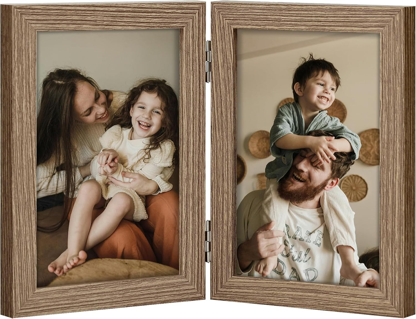decorUhome Double 4x6 Picture Frame Vertical, Engineered Wood Bifold Photo Frame with Plexiglass for Tabletop Display, 4x6, Black