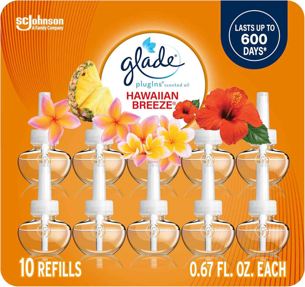 Glade PlugIns Refills Air Freshener, Scented and Essential Oils for Home and Bathroom, Aqua Waves, 6.7 Fl Oz, 10 Count