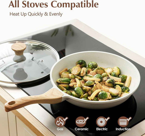 SENSARTE Nonstick Ceramic Frying Pan with Lid 8/9.5/10/11/12.5 Inch Omelet Pan Skillet, Free of Intentionally Added PFAS/PTFE Non-toxic Chef's Pan Induction Compatible Pan, Heat Resistant Handle