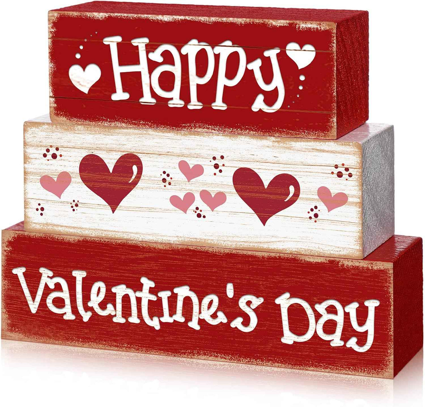3 Pcs Valentine Table Decoration Signs Tiered Tray Valentine Wooden Love Blocks Heart Wood Freestanding Decor for Farmhouse Centerpiece Wedding Gift(Classic Style)