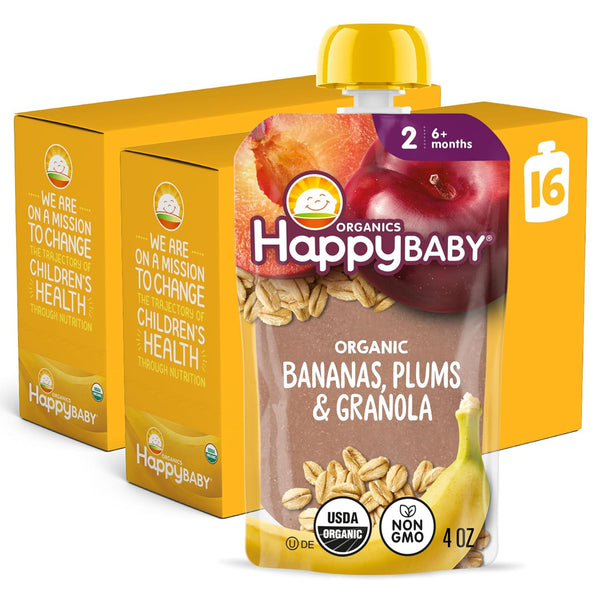 Happy Baby Organics Stage 2 Baby Food Pouches, 10 Count, 4 Ounces Each, Gluten Free, Vegan