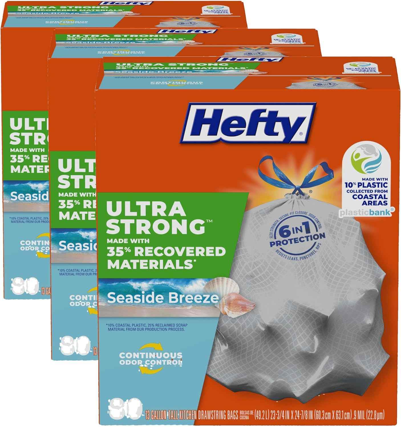 Hefty Ultra Strong Tall Kitchen Trash Bags, Lavender & Sweet Vanilla Scent, 13 Gallon, 80 Count