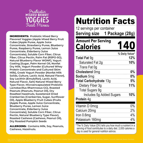 Nature's Garden Probiotic Yoggies Trail Mix Multipack, 24oz Variety Pack