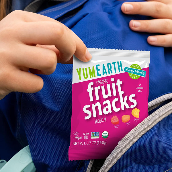 YumEarth Organic Tropical Fruit Snacks (Pack of 35) - 0.7 Ounce Snacks Packs - Non GMO, Gluten Free, Vegan, Dye Free - Pineapple, Raspberry, Mango