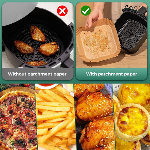 Air Fryer Paper Liners: 125Pcs Parchment Paper, Air Fryer Liner Disposable, Oilproof Waterproof Airfryer Basket Liner Square (6.5inch)