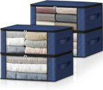 HomeHacks Storage 3-Pack Clothes Organizer Storage Bags Foldable Storage Box with Large Clear Window Sturdy Handles for Closet, Dorm, Pillows, Bedding, Clothes, Blankets, 35L, Gray